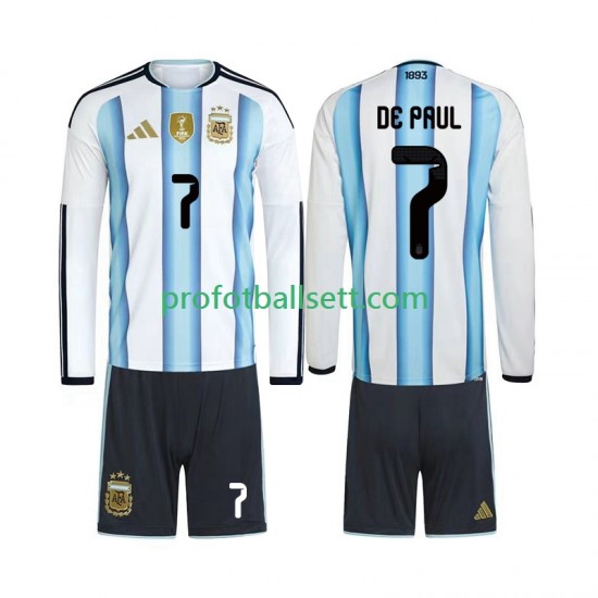 Fotballdrakt Argentina Rodrigo De Paul 7 Barn Hjemmekit VM 2026 Langermet