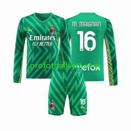 Fotballdrakt AC Milan Keeper Mike Maignan 16 Barn Hjemmekit 2023-2024 Langermet