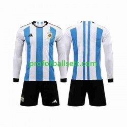 Fotballdrakt Argentina 3 Stars Barn Hjemmekit VM 2022 Langermet