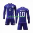 Fotballdrakt Argentina 3 Stars Lionel Messi 10 Barn Bortekit VM 2022 Langermet