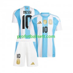 Fotballdrakt Argentina Lionel Messi 10 Copa America Barn Hjemmekit 2024 Kortermet
