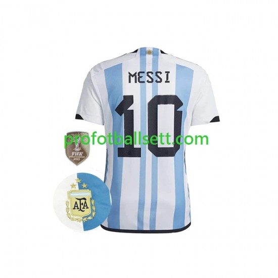 Fotballdrakt Argentina Messi 10 3 Stars Herre Hjemmekit VM 2022 Kortermet