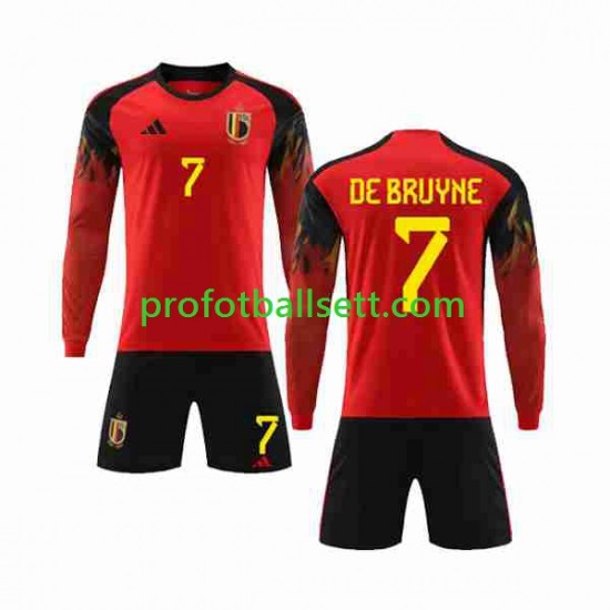 Fotballdrakt Belgia De Bruyne 7 Barn Hjemmekit VM 2022 Langermet