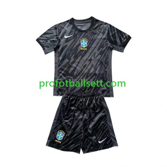 Fotballdrakt Brasil Keeper Copa America Barn Bortekit 2024 Svart Kortermet