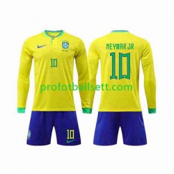 Fotballdrakt Brasil Neymar Jr 10 Barn Hjemmekit VM 2022 Langermet