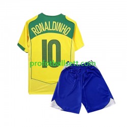 Retro Fotballdrakt Brasil Ronaldiho 10 Barn Hjemmekit 2004 Kortermet
