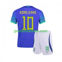Fotballdrakt Brasil Ronaldinho 10 Barn Bortekit VM 2022 Kortermet