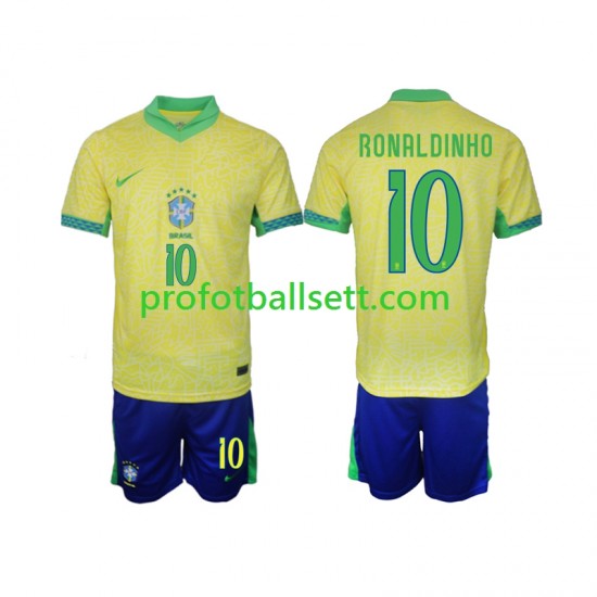 Fotballdrakt Brasil Ronaldinho 10 Barn Hjemmekit 2024 Kortermet