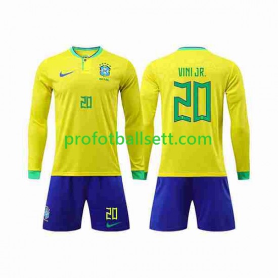 Fotballdrakt Brasil Vinicius Junior 20 Barn Hjemmekit VM 2022 Langermet