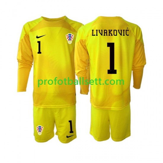 Fotballdrakt Kroatia Keeper Dominik Livakovic 1 Barn Hjemmekit VM 2022 Langermet