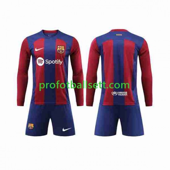 Fotballdrakt FC Barcelona Barn Hjemmekit 2023-2024 Langermet
