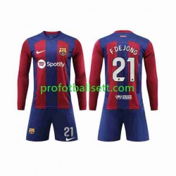 Fotballdrakt FC Barcelona Frenkie de Jong 21 Barn Hjemmekit 2023-2024 Langermet
