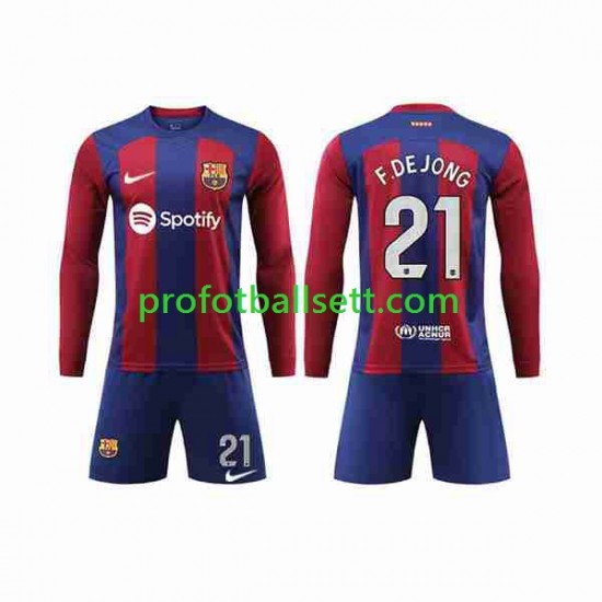 Fotballdrakt FC Barcelona Frenkie de Jong 21 Barn Hjemmekit 2023-2024 Langermet