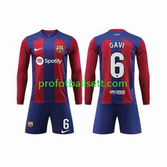Fotballdrakt FC Barcelona GAVI 6 Barn Hjemmekit 2023-2024 Langermet