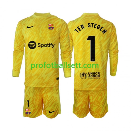 Fotballdrakt FC Barcelona Keeper Ter Stegen 1 Barn Bortekit 2024-2025 Langermet