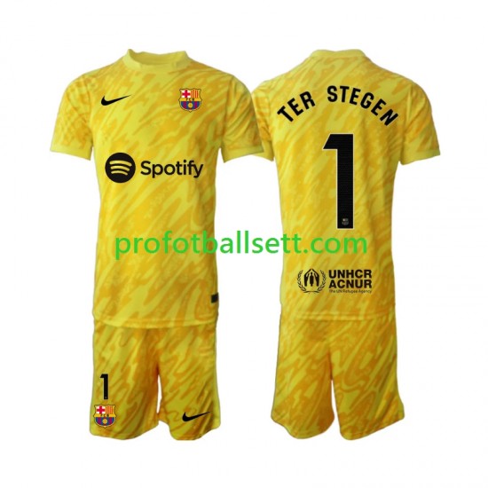 Fotballdrakt FC Barcelona Keeper Ter Stegen 1 Barn Bortekit 2024-2025 Kortermet