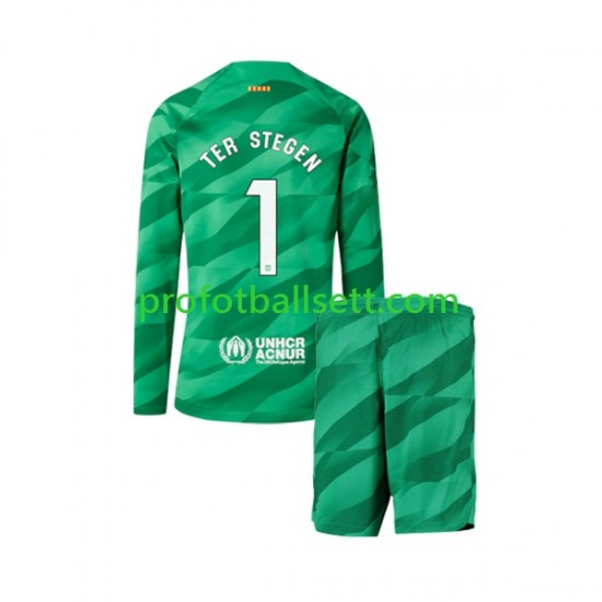 Fotballdrakt FC Barcelona Keeper Ter Stegen 1 Barn Hjemmekit 2023-2024 Langermet