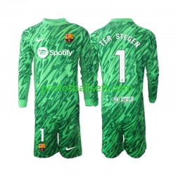 Fotballdrakt FC Barcelona Keeper Ter Stegen 1 Barn Hjemmekit 2024-2025 Grønn Langermet