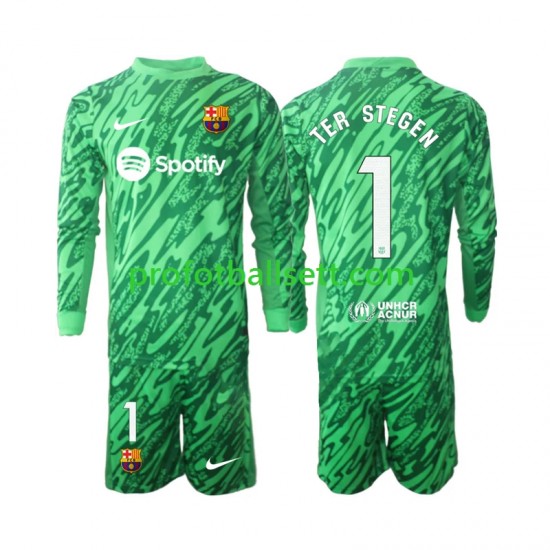 Fotballdrakt FC Barcelona Keeper Ter Stegen 1 Barn Hjemmekit 2024-2025 Grønn Langermet