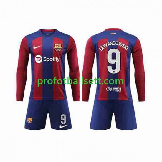 Fotballdrakt FC Barcelona LEWANDOWSKI 9 Barn Hjemmekit 2023-2024 Langermet