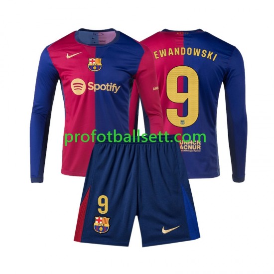 Fotballdrakt FC Barcelona Lewandowski 9 Barn Hjemmekit 2024-2025 Langermet