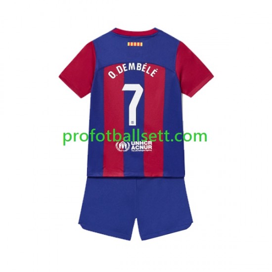 Fotballdrakt FC Barcelona Ousmane Dembele 7 Barn Hjemmekit 2023-2024 Kortermet