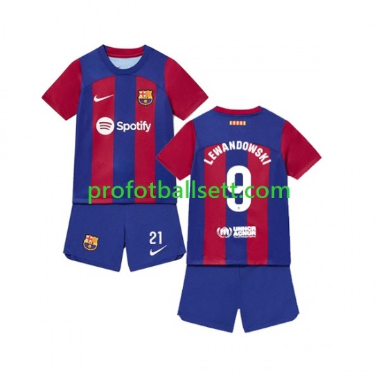 Fotballdrakt FC Barcelona Robert Lewandowski 9 Barn Hjemmekit 2023-2024 Kortermet