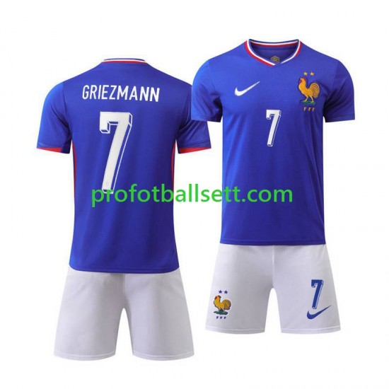 Fotballdrakt Frankrike Antoine Griezmann 7 Barn Hjemmekit Euro 2024 Blå Kortermet
