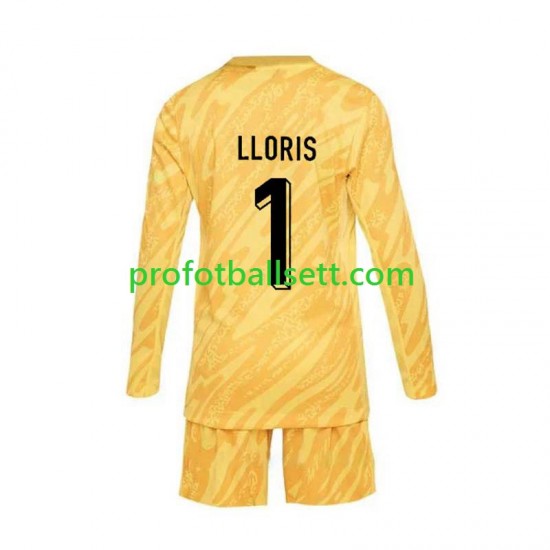 Fotballdrakt Frankrike Keeper Hugo Lloris 1 Barn Hjemmekit Euro 2024 Gul Langermet