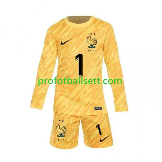 Fotballdrakt Frankrike Keeper Hugo Lloris 1 Barn Hjemmekit Euro 2024 Gul Langermet