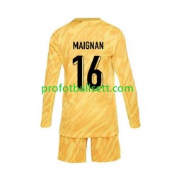Fotballdrakt Frankrike Keeper Mike Maignan 16 Barn Hjemmekit Euro 2024 Gul Langermet