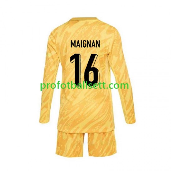 Fotballdrakt Frankrike Keeper Mike Maignan 16 Barn Hjemmekit Euro 2024 Gul Langermet