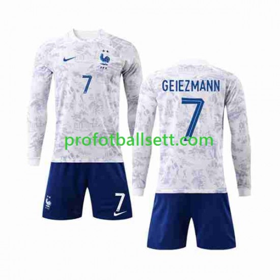 Fotballdrakt Frankrike Griezmann 7 Barn Bortekit VM 2022 Langermet