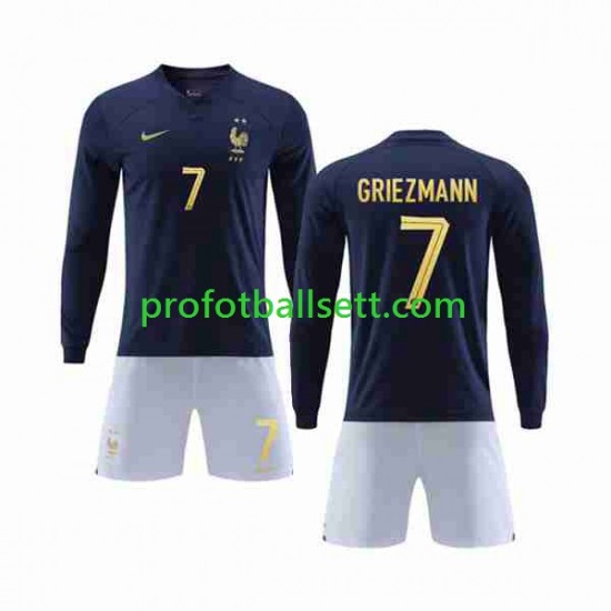 Fotballdrakt Frankrike Griezmann 7 Barn Hjemmekit VM 2022 Langermet