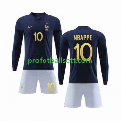 Fotballdrakt Frankrike Mbappe 10 Barn Hjemmekit VM 2022 Langermet