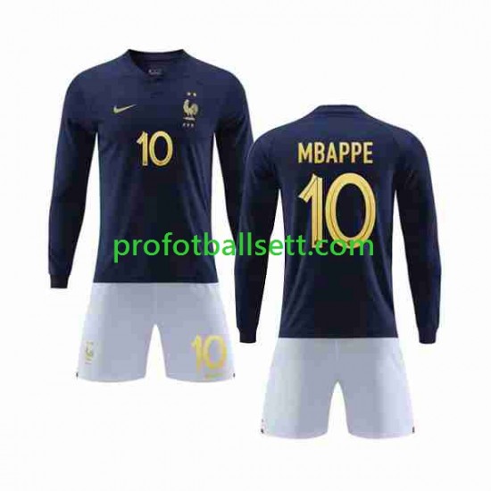 Fotballdrakt Frankrike Mbappe 10 Barn Hjemmekit VM 2022 Langermet
