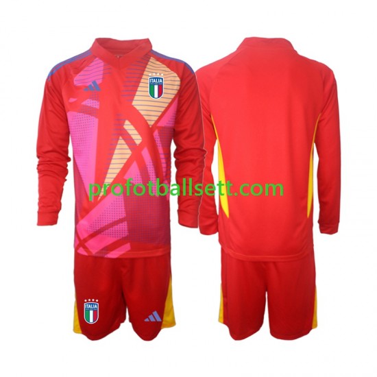 Fotballdrakt Italia Keeper Barn Tredjekit Euro 2024 Rød Langermet
