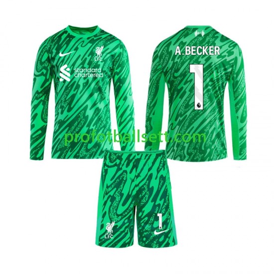 Fotballdrakt Liverpool Keeper Alisson Becker 1 Barn Bortekit 2024-2025 Langermet