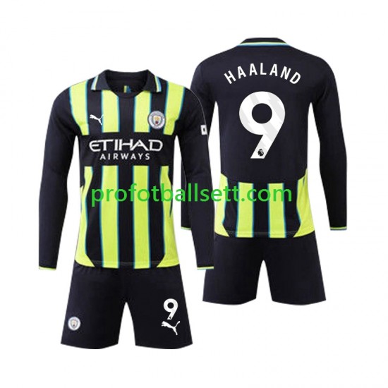 Fotballdrakt Manchester City Erling Haaland 9 Barn Bortekit 2024-2025 Langermet