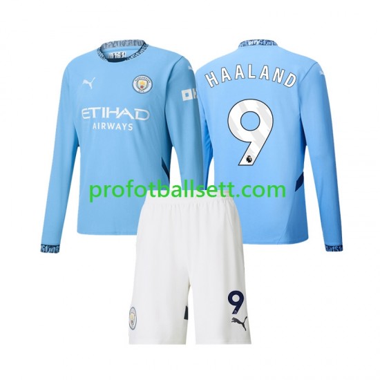 Fotballdrakt Manchester City Erling Haaland 9 Barn Hjemmekit 2024-2025 Langermet