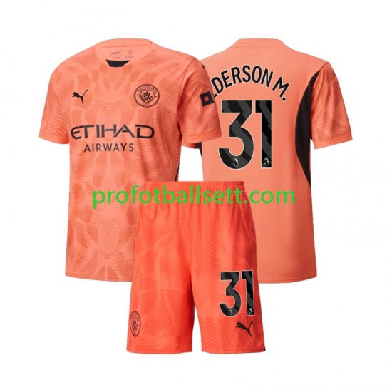Fotballdrakt Manchester City Keeper Ederson Moraes 31 Barn Bortekit 2024-2025 Kortermet