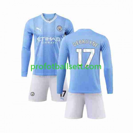 Fotballdrakt Manchester City Kevin De Bruyne 17 Barn Hjemmekit 2023-2024 Langermet