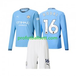 Fotballdrakt Manchester City Rodri 16 Barn Hjemmekit 2024-2025 Langermet