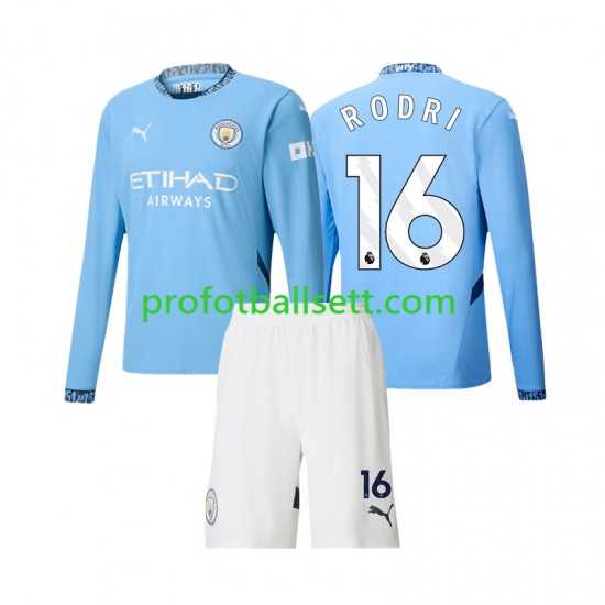 Fotballdrakt Manchester City Rodri 16 Barn Hjemmekit 2024-2025 Langermet