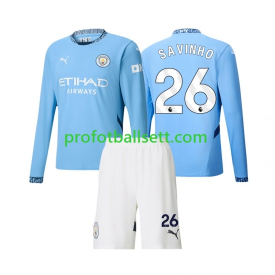 Fotballdrakt Manchester City Savinho 26 Barn Hjemmekit 2024-2025 Langermet