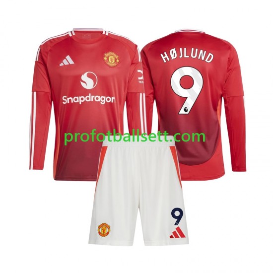 Fotballdrakt Manchester Utd Rasmus Hojlund 9 Barn Hjemmekit 2024-2025 Langermet