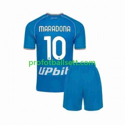 Fotballdrakt Napoli Maradona 10 Barn Hjemmekit 2023-2024 Kortermet
