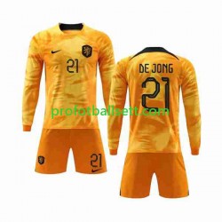 Fotballdrakt Nederland De Jong 21 Barn Hjemmekit VM 2022 Langermet