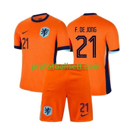 Fotballdrakt Nederland Frenkie de Jong 21 Barn Hjemmekit Euro 2024 Kortermet