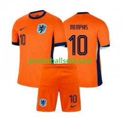 Fotballdrakt Nederland Memphis Depay 10 Barn Hjemmekit Euro 2024 Kortermet